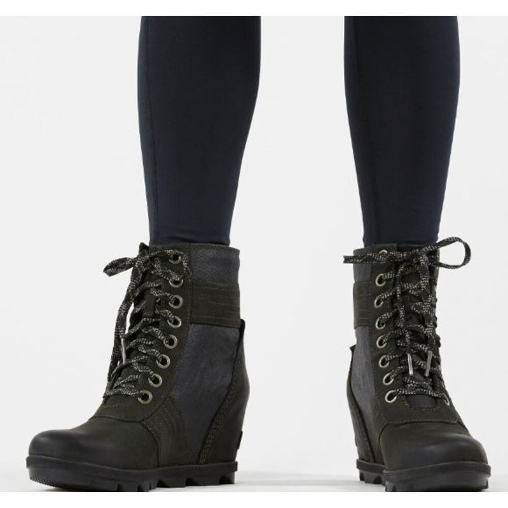 Sorel Women’s 10.5 waterproof‎ Gray Slate Lexi Wedge Ankle Boots Canvas Suede